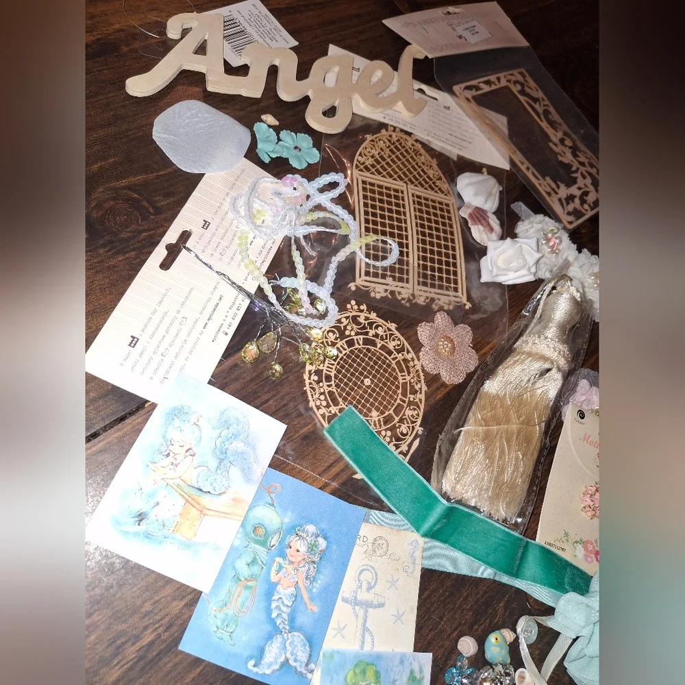 Craft Supplies Wooden Art Mixed Media  Flowers Ribbon Chipboard Jewelry Lace Box